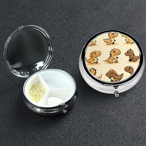 Pill Box 3 Compartment Medicine Pill Case for Pocket or Purse Mini Metal Pillcase Cute Dinosaur Pill Holder Vitamin Organizer Portable Travel Pills Container to Hold Supplements Vitamins