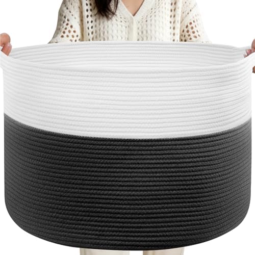 105L Large Blanket Basket Storage with Handles - White & Black