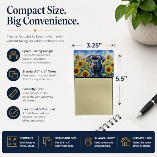Caroline's Treasures Cane Corso in Sunflowers Watercolor Sticky Note Holder Refillable Dispenser Desk Accessory 3x3 Pad Gift