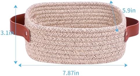 ABenkle Small Storage Basket, Mini Rope Woven Baskets, Cute Shelf Closet Storage Organizer, Boho Decorative Toy Bin for Nursery, Living Room, Spa, Empty Gift Basket - XS, Mixed Brown