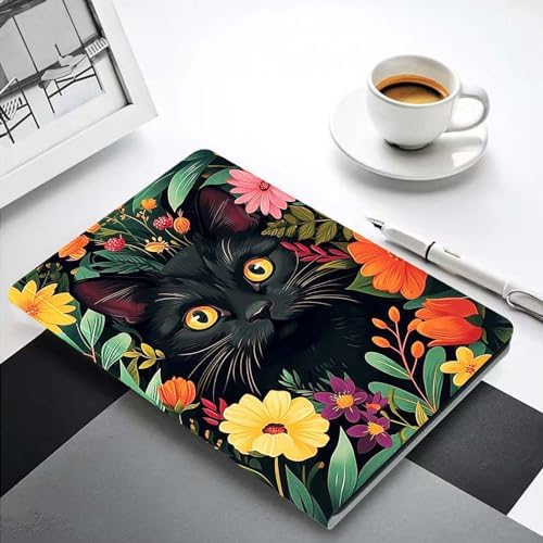 for Samsung Galaxy Tab A 8.4 Tablet Case SM-T307,Premium Leather Folio Stand Auto Wake/Sleep,Multiple Viewing Stand,Black Cat in Garden