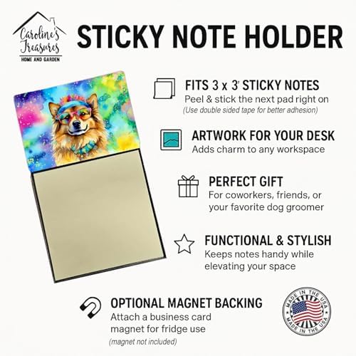 Caroline's Treasures Hippie Dawg Sticky Note Holder Refillable Dispenser Self-Sticky Note Pads, Memo Pads Blank Desk Accessories