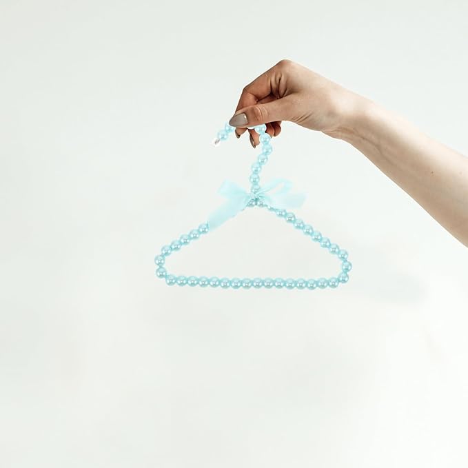 4pcs Small Pearl Pet Clothes Hanger Rack 20cm Blue for Cat Clothing | Plastic and Iron Wire Build, Pet Stores and Grooming Salons, Elegant Design for Displaying Outfits and Organized Storage