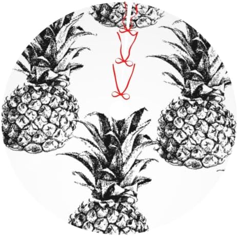 Christmas Tree Skirt, Soft Polyester Xmas Tree Skirts with Ribbon Ties, Rustic Farmhouse Holiday Party Decorations Ineapple Artistic Hand Drawn Tropical Theme Vintage Style Pineapple Fruit 48"