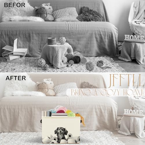 Funny Dachshund Bathroom Storage Bins Box, Dachshund Lovers Gifts, Black and White Weiner Dog Storage Basket Laundry Hamper with Handle for Bathroom Clothes Vanity Undersink Home Organization