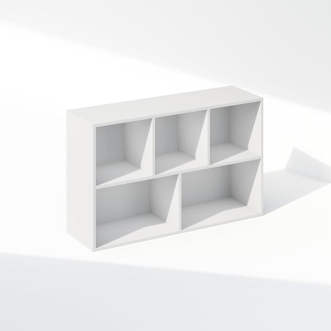 Furinno Reed Closet Organizers and Storage, 5-Cube Reversible Closet Shelves, Closet Organization Shelf, 9.4 x 19.5 x 31.5, for Bedroom, Closet, White