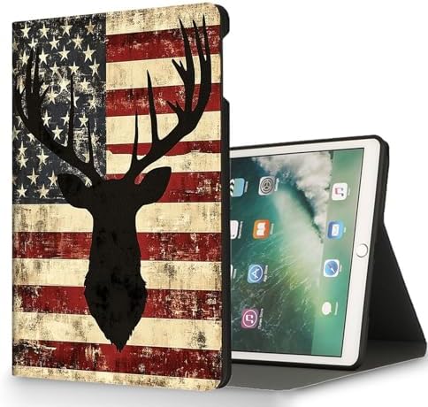 for Microsoft Surface Pro X/Pro X Plus-13 2019/2020/2021/2024 Tablet Case,Auto Wake/Sleep,Adjustable Stand Protective Cover - American Flag Deer