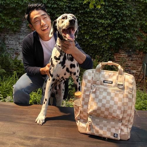 Cleverpup Porter 2-in-1 Dog Gear Travel Backpack - 10 Pockets, Checkerboard