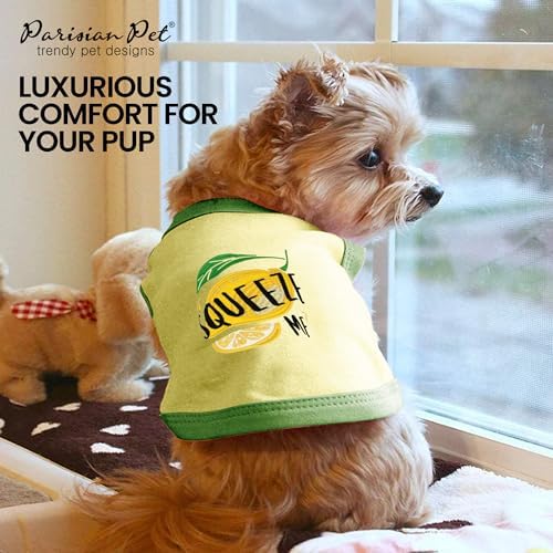 Parisian Pet Dog Shirt – 100% Cotton Shirts for Small Dogs - Sleeveless Puppy Vest – Lightweight and Breathable Pet Apparel – Pullover Summer Dog Clothes - Stretchy Funny T Shirts for Dogs