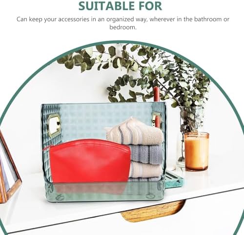 CHILDWEET Light Green Storage Box for Desktop and Powder Rooms, Portable Plastic Storage Case Made of Pet and Abs, Easy to Use with Fine Workmanship, for Organizing Small Items and Cosmetics