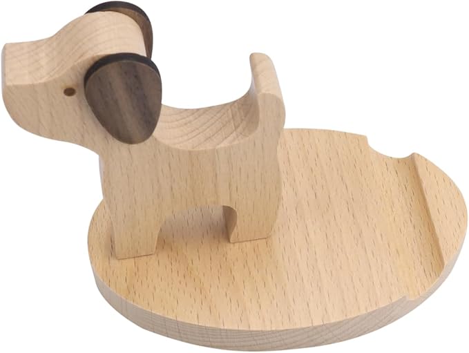 Wooden Dog Phone Stand Wooden Puppy Phone Holder Animal Mobile Holder Cute Dog Desktop Stand Cartoon Phone Mount Desk Ornament