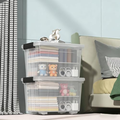 50L Stackable Storage Bin with Lid, Plastic Container with Heavy Duty Latches to Organize, Clear, 4-Pack