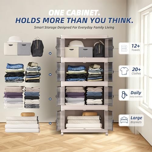 SAILUN 464Qt Stackable Storage Bins,Storage Cabinet a Lid,4Pack Blush White