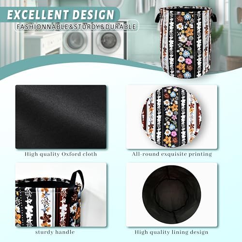 Boho Flowers Laundry Basket Oxford Cloth Foldable Hamper 18.9x16.5 Inch