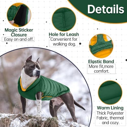 Lelepet Reversible Dog Coat Windproof Dog Jacket Lightweight Puffer Vest