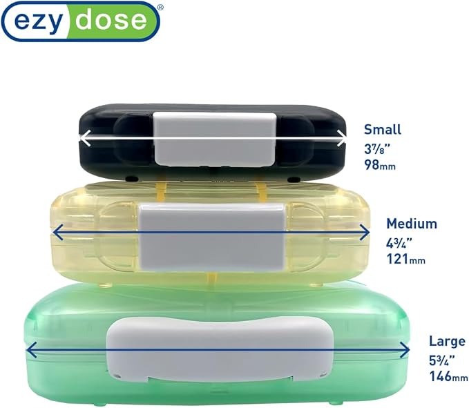 Ezy Dose Moisture-Proof Travel Pill Case, 8 Compartments, Black, Large | Moisture-Proof Pill Case, Medicine Planner, Vitamin Organizer Box, Travel-Friendly, Latch-Closure to Secure Contents