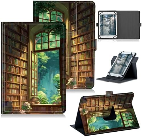 Universal Case for T-Mobile Revvl Tab 2 10.1" Model:9185W 2025/Revvl Tab 5G 10.36" 2023, 360 Degree Rotating Kickstand Protective Stand Leather Shell Cover for 9"-10.5", Library Window