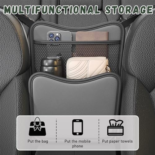 Ohleats Car Organizer Storage Between Seats, Nappa Leather Auto Handbag Holder for Document Phone Storage, Large Capacity Automotive Console Pocket Purse, Car Accessories (Gray)