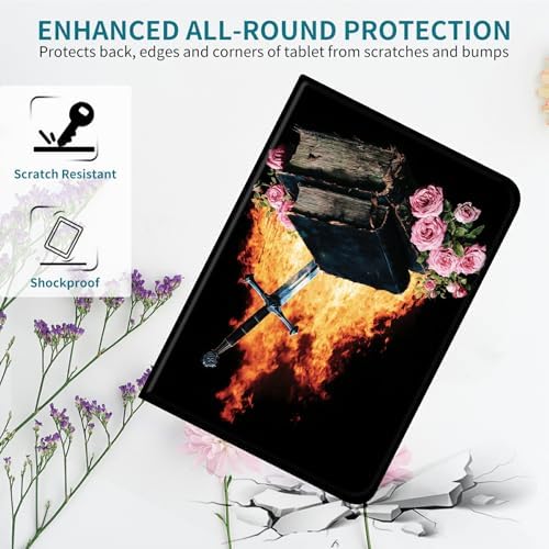 Case for Samsung Galaxy Tab A 8.0" 2019 SM-T290/T295, 360 Degree Rotating Stand with Multi-Angle Vertical & Horizontal Viewing Shockproof Protective Shell for Women Men, Flame Book Rose