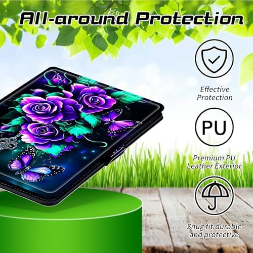 Universal Tablet Case for T-Mobile Revvl Tab 2 10.1" 2025/Revvl Tab 5G 10.36" 2023, 360 Degree Rotating Kickstand Protective Stand PU Leather Shell Cover for 9"-10.5", Purple Roses 02