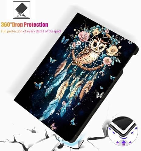 for Microsoft Surface Pro 7 Plus,Surface Pro 7/6/5/4 12.3" Tablet Case,Auto Wake/Sleep,Adjustable Stand Protective Cover - Owl Dreamcatcher