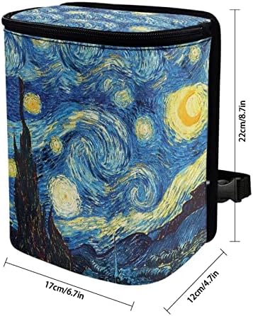 DISNIMO Van Gogh Starry Night Car Trash Can with Lid, Leak Proof Trash Bin Garbage Bag Collapsible Automatic Portable Trash Can, Easy to Clean, Used in Car Home Office