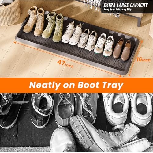 Rubber Boot Tray, Shoe Trays for Entryway, Versatile Boot Mat Tray with Raised Edge, 47"x16" Rubber Mat for Shoe Organizer Indoor/Outdoor Use