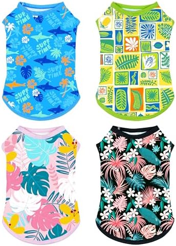 PET SHOW 4 Pack Dog Hawaiian Shirts for Medium Large Dogs UPF 50+ UV Sun Protection Summer Cool Clothes Tank Top Floral Dog T-Shirts Pet Holiday Party Sleeveless Vest Boy Girl(X-Large)