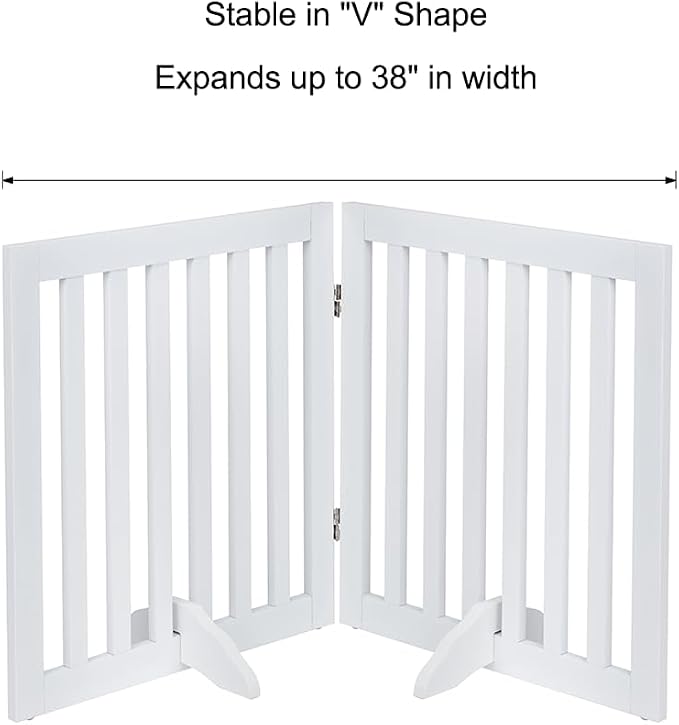unipaws 24”H Free Standing Pet Gate for Dog Cat, 40”Wide Wooden Dog Gates | Foldable Pet Fence for Doorway, Stairs, Step, Expandable Doggy Barrier, Indoor Use, White