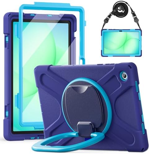 Rugged Protective Case Compatible with Samsung Galaxy Tab A11 Plus/A11 + 11" 2023 SM-X230, Military-Grade Shockproof Cover with 360° Rotating Stand & Built-in Screen Protector (Deep Blue)