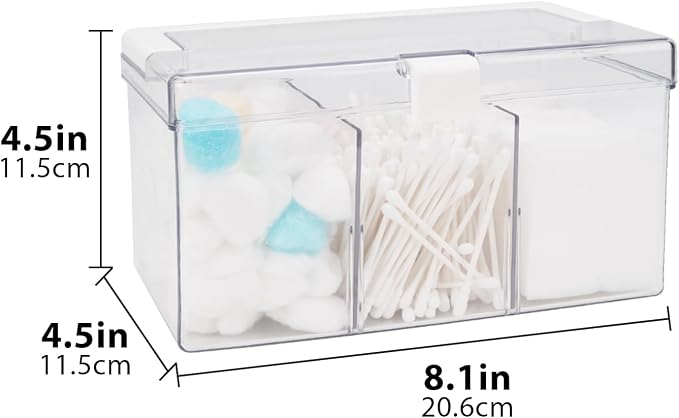 Adorila Clear Organizer Case with Handle, 3-Compartment PET Storage Box | Customizable Sections with 2 Removable Dividers, Top Folding Handle, Snap Lock Clasp