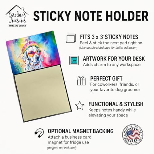 Caroline's Treasures Dalmatian Hippie Dawg Sticky Note Holder Refillable Dispenser Self-Sticky Note Pads, Memo Pads Blank Desk Accessories