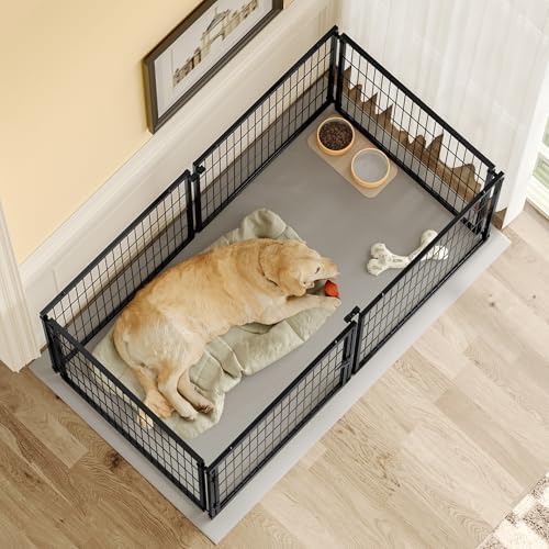 Large 63.7" Dog Playpen-Heavy Duty Metal Exercise Pen for Medium Dogs,Black | 63.7" x 34.2" x 31.7" heavy-duty metal dog pen with flexible front/side gate placement & secure latch.