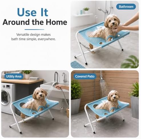 Foldable Pet Bathing Stand, Dog Bath Sling, Pet Hammock for Small Dogs (Pink) | Portable Dog Washing Hammock | Foldable Grooming Holder | Bathing Support for Small Dogs