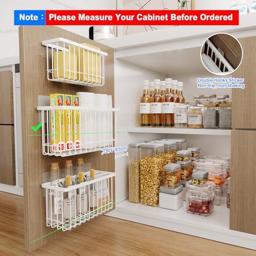 MUSTORN 3 Pack Adhesive Cabinet Door Organizer, Lid Organizers Inside Cabinet Food Container/Tumbler Lid Organizer and Storage Cup Lids Holder for Kitchen & Bathroom Wall Mounted(White)