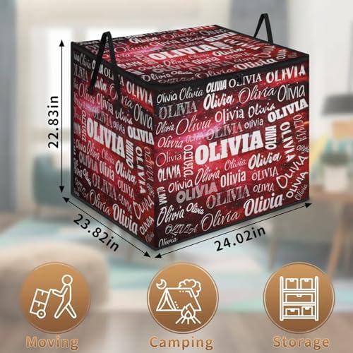 Custom Extra Large Storage Baskets Named with Lid, Personalized Storage Bins Basket Boxes Handles for Clothes Blanket Bedroom Closet Organizing Toys Shelves, Watercolor Red Galaxy Background