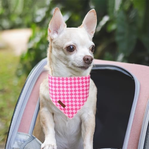 Summer Dog Bandana, UP URARA PUP Pink Bandana for Small Large Dogs, Cotton Handkerchief Fashion Plaid Puppy Triangle Bid Scarf for Boy Girl Dogs