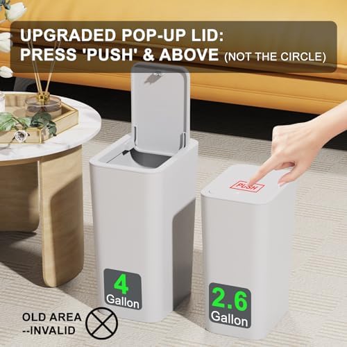 N. NETDOT 3 Pack (2 of 4 Gal & 1 of 2.6 Gal) Small Trash Can with Lid,Bathroom Garbage Can with Pop-Up Lid,Waste Basket for Bathroom,Kitchen,Bedroom,Powder Room,Craft Room,Office,College (Off White)