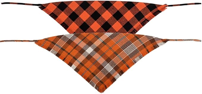Fall Dog Bandana Autumn Thanksgiving Plaid Reversible Triangle Bibs Scarf