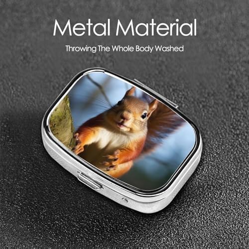 Squirrel Funny Animal Pill Box 2 Compartment Medicine Pill Organizer Square Pill Case for Purse & Pocket Travel Pillbox Portable Metal Medicine Vitamin Fish Oil Organizer Unique Gift