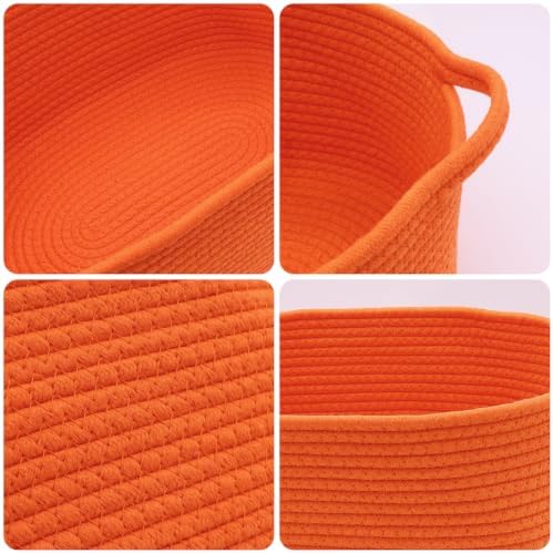Woven Basket with Gift Bags and Ribbons, 14"X10"X6" Storage Basket Orange | Gift Storage Organizer Basket Bin Shelf Shelves Cotton Rope Basket for Nursery, Pet Toys