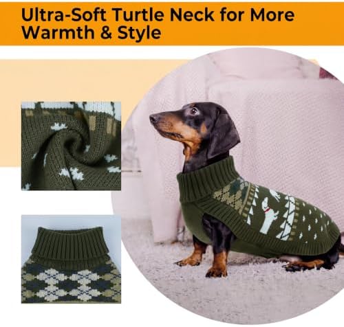 Lelepet Mini Dachshund Sweater Turtleneck Dog Sweaters for Small Dogs XS-XL | Pullover Knitted Dog Coat,Cold Weather Dachshund Clothes,Fall/Winter Cozy Outfit for Wiener Dogs,Stretchy Knitwear,Army Green