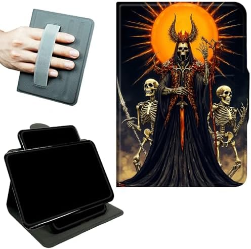 Rotating Handle Case for Samsung Galaxy Tab S6 Lite 10.4" 2024/2022/2020, 360 Degree Swivel Kickstand with Magnetic Closure Shockproof Leather Cover for Women Men, Dark Skull Knight