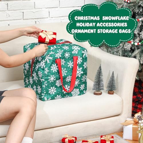 Kajaia 2 Pcs Christmas Ornament Storage 12 x 12 x 12 Inch Snowflake Holiday Accessories Bag Christmas Storage Containers Tear Proof Xmas Ornament Organizer with Handles Full Length Zipper (Green)