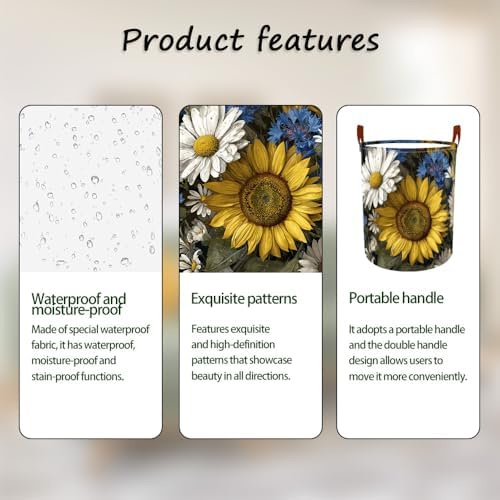Laundry Basket 15.7x19.7 in Sunflower Daisy Hamper for Bedroom