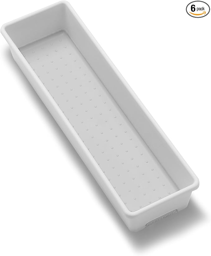 madesmart Classic Long Storage Bin, White, 12" x 3" (Pack of 6)