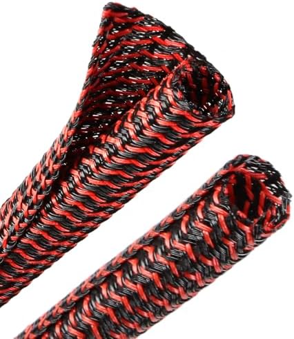 25ft PET Braided Cable Sleeve 2/3 inch(16mm) Wire Protector Cable wrap Wire Covers for Cords Cable Sleeves Cord Management Cable Management Sleeve(Red Black)