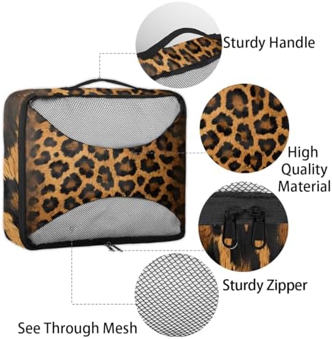 Leopard Print 4 Set Packing Cubes Luggage Organizer Bags for Travel Accessories and Essentials, Wild Safari Skin Pattern