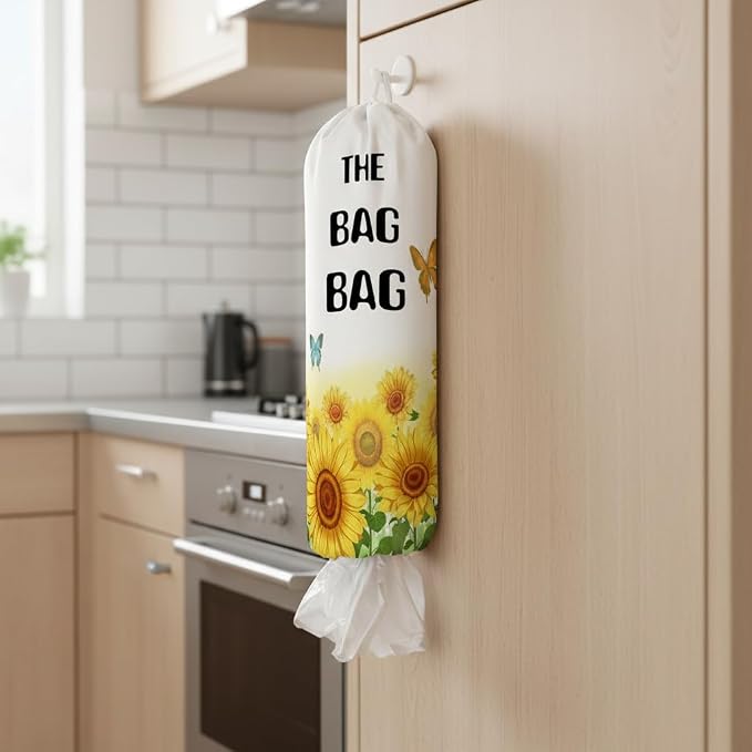 Plastic Bag Holder, Wall Mount Plastic Bag Organizer Dispenser Reusable Grocery Bag Organizer for Home Kitchen(Sunflowers)