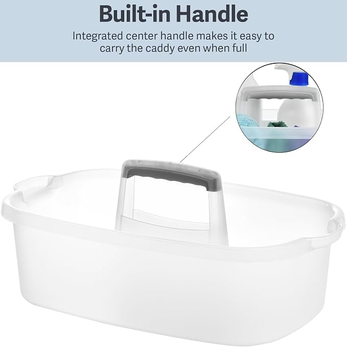 Large Cleaning Caddy with Handle, Cleaning Tool Storage Basket Organizer, Sturdy Pail Bucket Organizer, Household Bucket for Cleaning Supplies - Clear